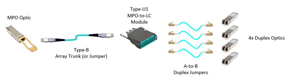 Breakout Application via Type-U1 MPO-to-LC Module
